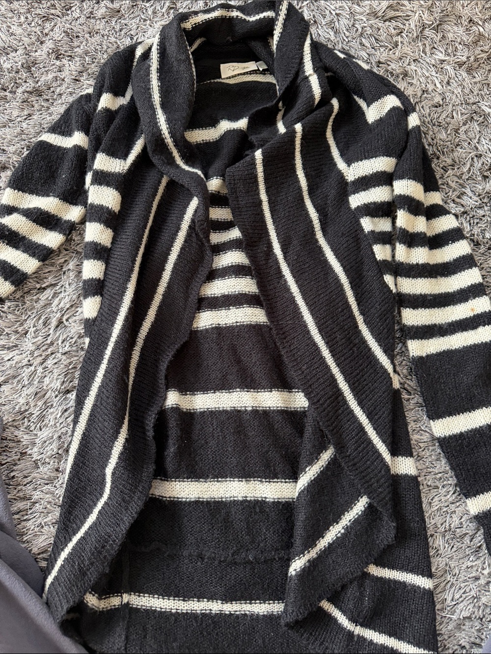 RD Style Black and Cream Striped Open-Front Cardigan